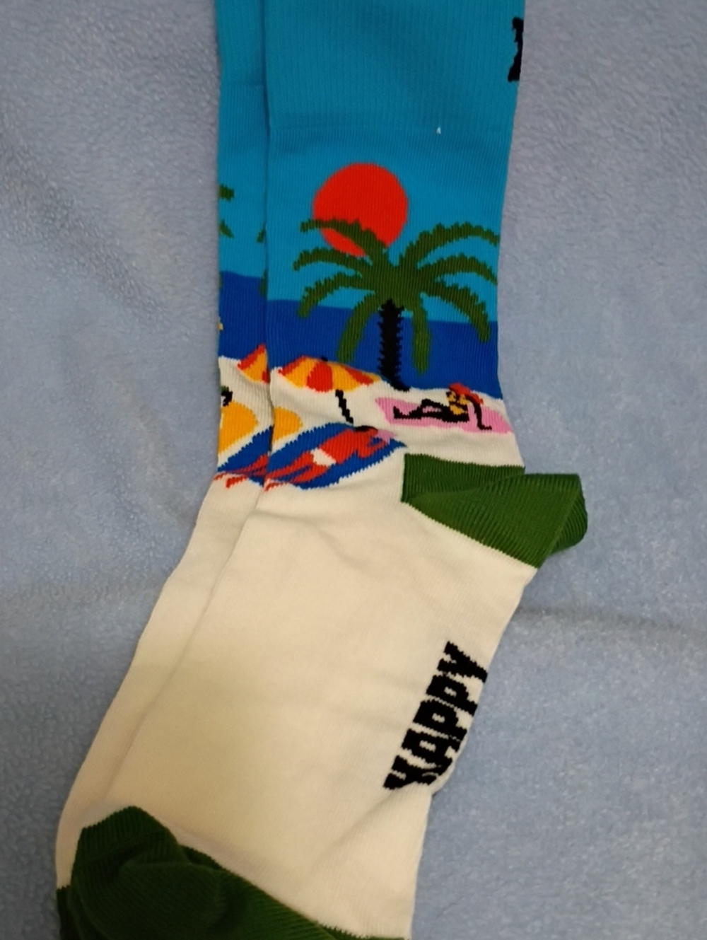 Happy Socks Tropical Beach Crew Socks - Blue, White & Green - New